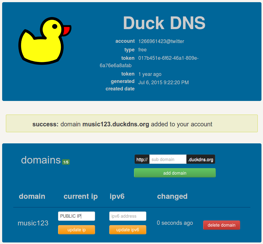 Setup a DNS with duckdns.org